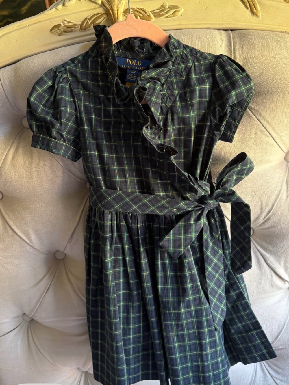 Polo by Ralph Lauren Girls' Green Plaid Ruffle Dress